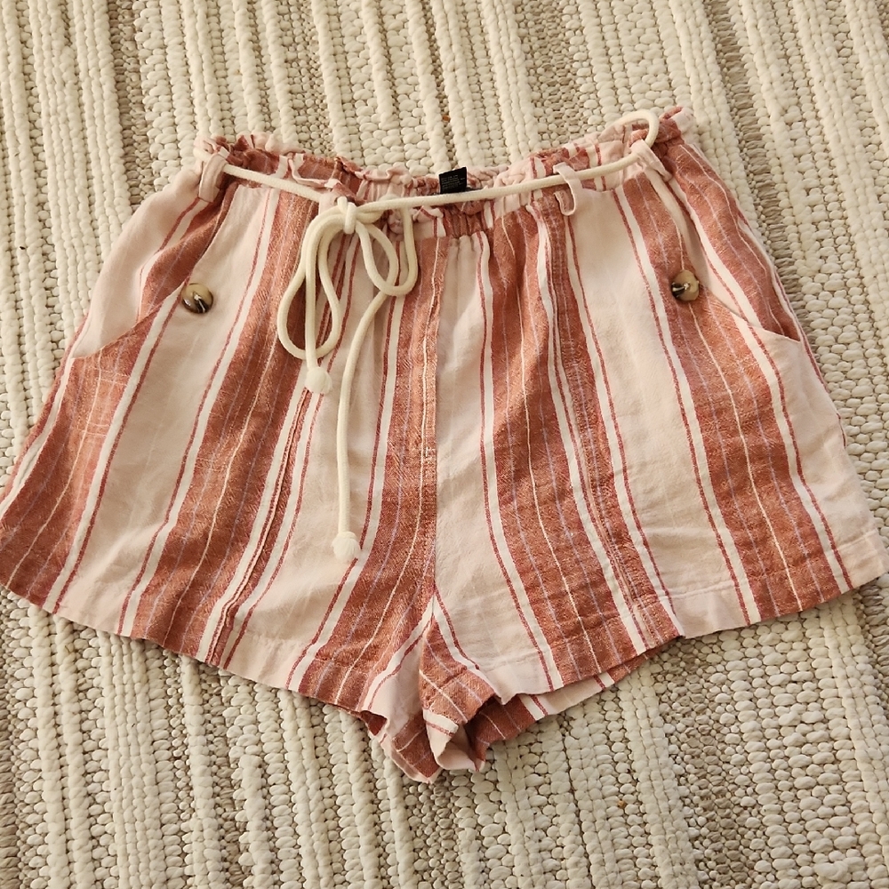 Forever 21 High Waist Striped Shorts - Pink and White
